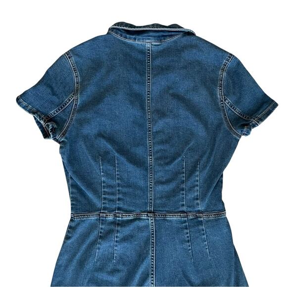 Free People Women’s Lennox Crvy Blue Denim Shortsuit Jeans Collared Romper Sz 12 - Picture 10 of 15